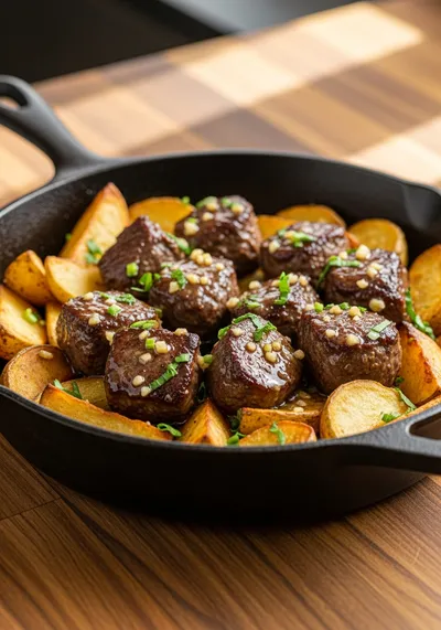 Slow Cooker Garlic Butter Beef Bites with Potatoes